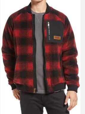 Pendleton sherpa fleece Red & Black Plaid Zip Bomber unisex style ranch wear